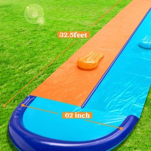 Sloosh 32.5Ft Double Water Slides, Lawn Water Slide With Sprinkler And 2 Inflatable Boards Slip Backyard Yard Lawn Summer Outdoor Water Toy For Kids Adults