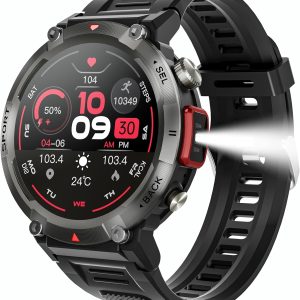 Smart Watches For Men Sports Watch With Led Flashlight 3Atm Waterproof 1.45" Hd Smartwatch Outdoor Tactical Sports 100+ Fitness Tracker With Heart Rate/Blood Pressure With Android Ios