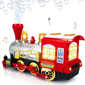 Bubble Blowing Toy Train With Lights & Sounds, Bump And Go Toddler Train Toys For Around The Tree, Kids Bubble Machine, For Boys & Girls Ages 1-6