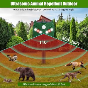 Ultrasonic Animal Repellent Outdoor Cat Repellent Deer Repellent Devices With Pir Sensor & 6 Red/White Strobe Light Solar Animal Repeller Squirrel Repellent Raccoon Rabbit Bird Repellent Deterrent