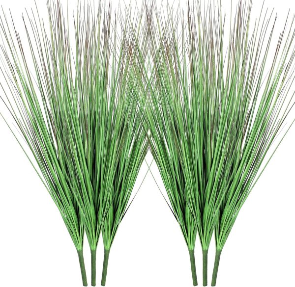27" Artificial Plants Greenery Wheat Grass For Indoor Outdoor, Uv Resistant Realistic Faux Shrubs Plant Onion Grass For Home, Office, Living Room, Garden, Patio(6-Pack)