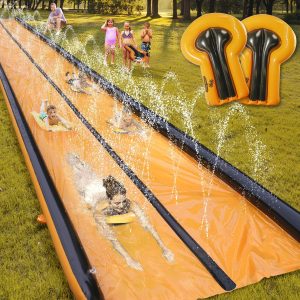 Slip Water Slide For Kids And Adults, 26Ft Extra Long Double Slip With 2 Inflatable Bodyboards, Adults And Kids Slip Water Slide For Backyard Lawn, Summer Outdoor Water Toy, Large