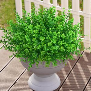 Martine Mall 8 Bundles Artificial Plants Outdoor, Artificial Flowers For Outdoors Plants Outdoor Uv Resistant Outdoor Flowers For Outside Porch Window Box Garden Home Decor (Green)