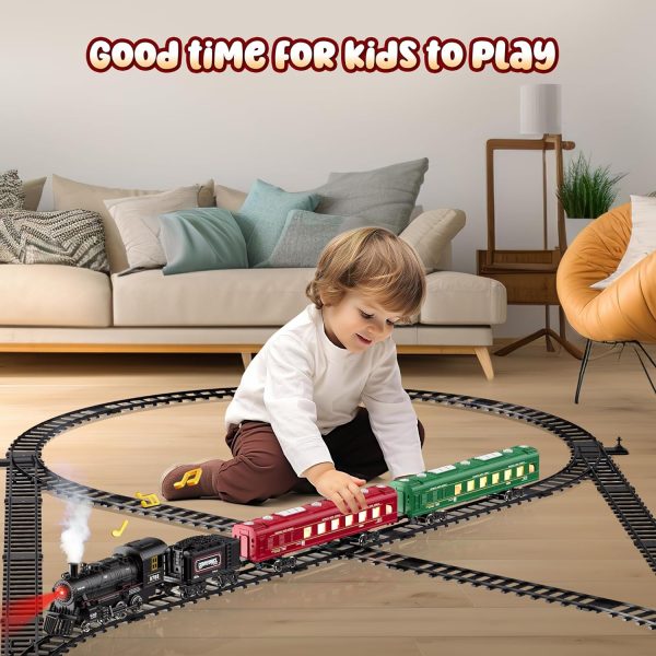 Bee Train Set, Remote Control Train Toys W/Luxury Track & Glowing Passenger Carriages, Metal Electric Trains W/Smoke, Light & Sound, Toy Train Set For 3 4 5 6 7+ Years Old Boys Birthday Gifts