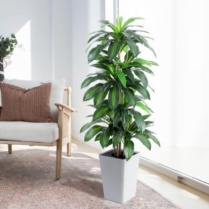 Floworld Artificial Dracaena Tree With White Tall Planter, 5Ft Tall Potted Artificial Dracaena Silk Plant, Yucca Tree Plant, Home Office Floor Room Decor Plants Indoor Outdoor, Housewarming Gift