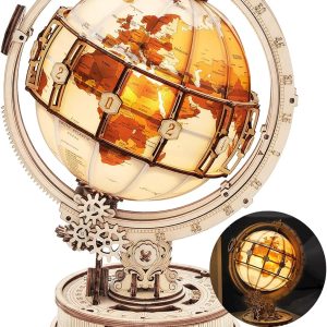 Rokr 3D Wooden Puzzles For Adults Illuminated Globe With Stand 180Pcs 3D Puzzles Built-In Led Model Kit Hobby Gifts For Adults/Teens Home Decor