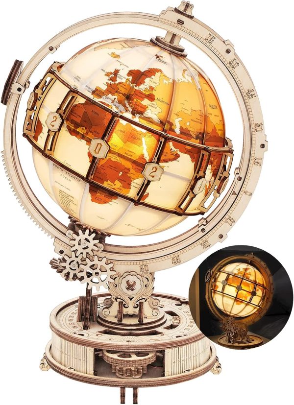 Rokr 3D Wooden Puzzles For Adults Illuminated Globe With Stand 180Pcs 3D Puzzles Built-In Led Model Kit Hobby Gifts For Adults/Teens Home Decor