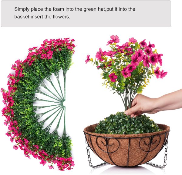 Hyeflora Artificial Hanging Plants Flowers Basket For Outdoor Outside Porch Summer Decoration, Faux Silk Hotpink Dasiy Uv Resistant Realistic In Planter For Home Patio Garden Yard