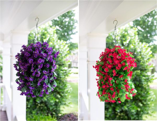 Artificial Hanging Plants Flowers For Outdoor Outside Summer Spring Decoration, 2 Pcs Faux Silk Red Orchid Long Vines Uv Resistant Realistic For Home Indoor Porch Patio Balcony