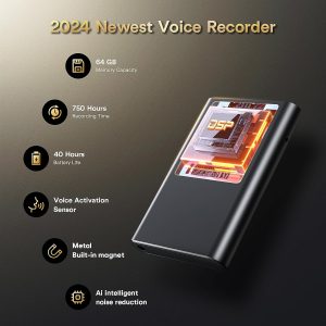 Voice Recorder - 64Gb Voice Activated Recorder With Ai Noise Cancellation, Recording Device With 750 Hours Storage,Digital Video Recorders With Playback For Interviews/Meeting/Classes (Black 1)