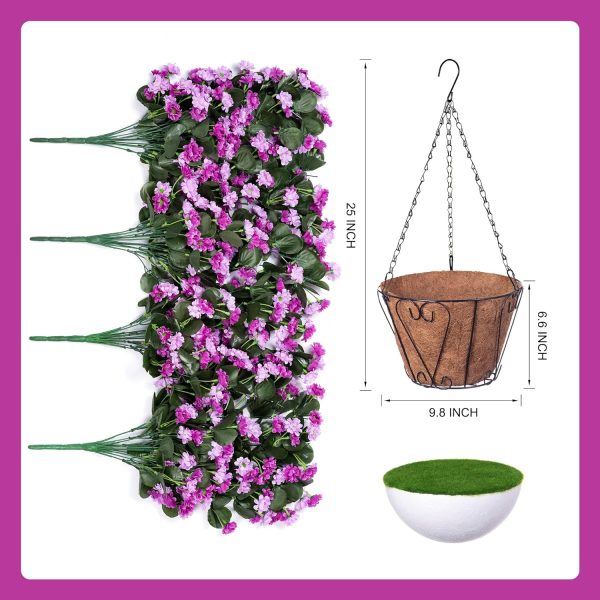 Ammyoo Artificial Flowers In Hanging Basket For Outdoors Indoors Decor, Artificial Mums Bush Flowers Plants With Baskets For Home Porch Garden Yard Patio Spring Summer Decoration (Purple Pink)