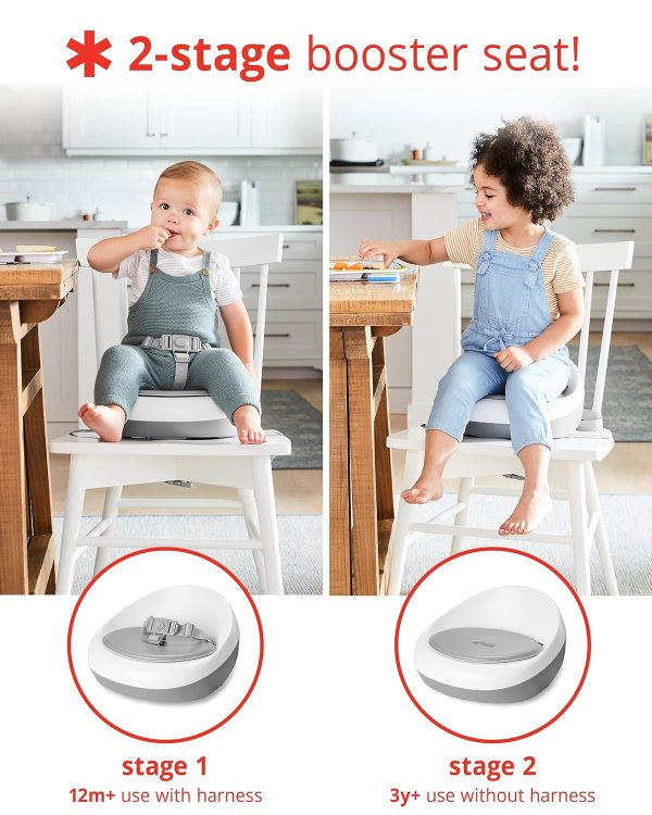 Skip Hop Booster Seat For Dining Table, Sleek Seat Booster, Grey/White