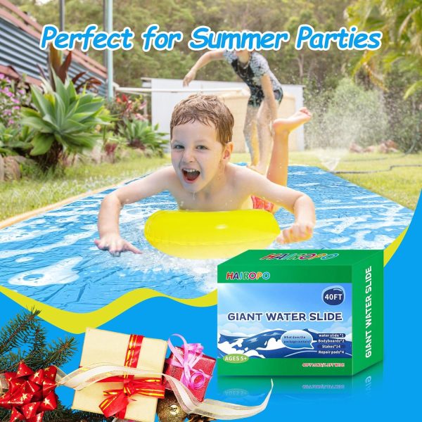 40Ft Slip Lawn Water Slide Giant Slip Water Slides For Kids Backyard For Kids And Adults Water Slide Slip Splash And Slide For Kids For Outdoor Backyard Lawn Summer Party With 2 Bodyboards