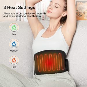 Woomer Electric Cordless Heating Pad Waist Belt With Battery, Usb Back Massager For Back Pain And Menstrual Cramp , Adjustable Strap, Storage Bag, 3 Heat & Massage Levels, 30 Mins Auto