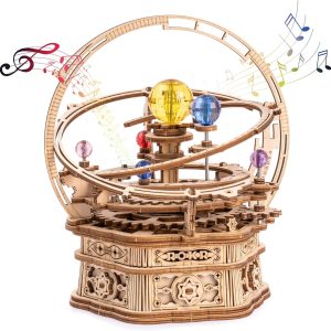 Robotime 3D Puzzles For Adults Model Kits For Adults Hobbies For Men/Women Rotating Starry Night Wooden Puzzle Music Box Amk51
