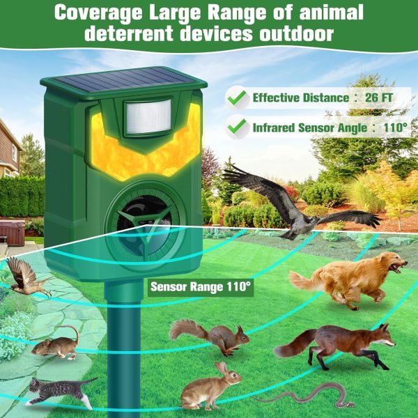 Ultrasonic Animal Repeller,2024 Cat Deterrent Outdoor,Deer Repellent Devices Flame Light Ultrasonic Pest Repellent With Motion Sensor,Repel Dogs Bird Skunk Rabbit Squirrels Deer Raccoon