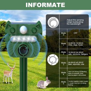 Upgrade Animal Repellent, Ultrasonic Outdoor Cat Solar Powered Squirrels Deterrent With Motion Sensor,Sound,Led Flashing,Waterproof Deer Repeller,Animal Repellent For Dog Bird Skunk Rabbit