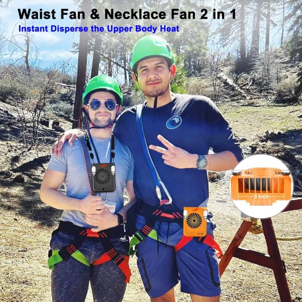 Gobrillfun Waist Clip Fan & Neck Fan 2 In 1, Portable Rechargeable Clip On Fan With 3 Speeds, 8000Mah Battery Operated Powerful Cooling Shirt Fan & Belt Fan For Camping, Hiking, Fishing, Working