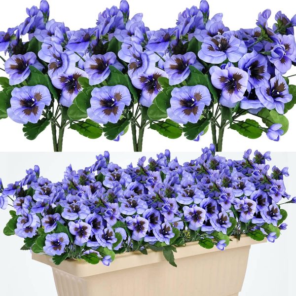 Qianyun Flowers Pansy Small Wild Flower Daisy 6 Bundles Faux Plastic Purple Flowers For Home Wedding Kitchen Garden Table Centerpieces Indoor Outdoor Decor (Mixed Color)