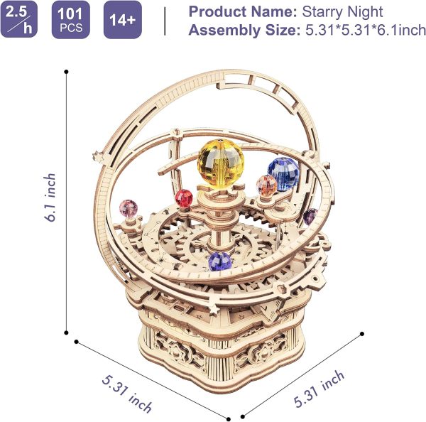Rowood Music Box 3D Puzzles For Adults, Diy Wooden Mechanical Building Model Kits, Gift For Teens Kids On Children'S Day/Birthday/Christmas - Starry Night