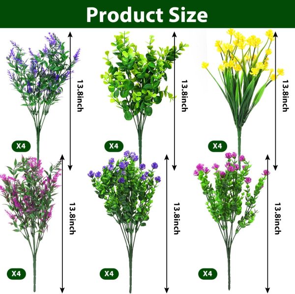 24 Bundles Artificial Flowers For Outdoors, Artificial Plants Uv Resistant Flowers Greenery Shrubs Plants For Decoration Outdoor Plants Hanging Planter Home Garden Decor