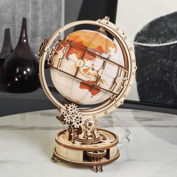 Rokr 3D Wooden Puzzles For Adults Illuminated Globe With Stand 180Pcs 3D Puzzles Built-In Led Model Kit Hobby Gifts For Adults/Teens Home Decor