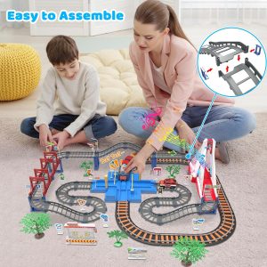 Train Car Sets For Toddlers, Train Track Set With Led Bridge, Electric Car And Train Sets Toys For Boys 3 4 5 6 7 8 9 10 11 12 Year Old Kids, Train Toy Machine Kids Christmas Birthday Gifts