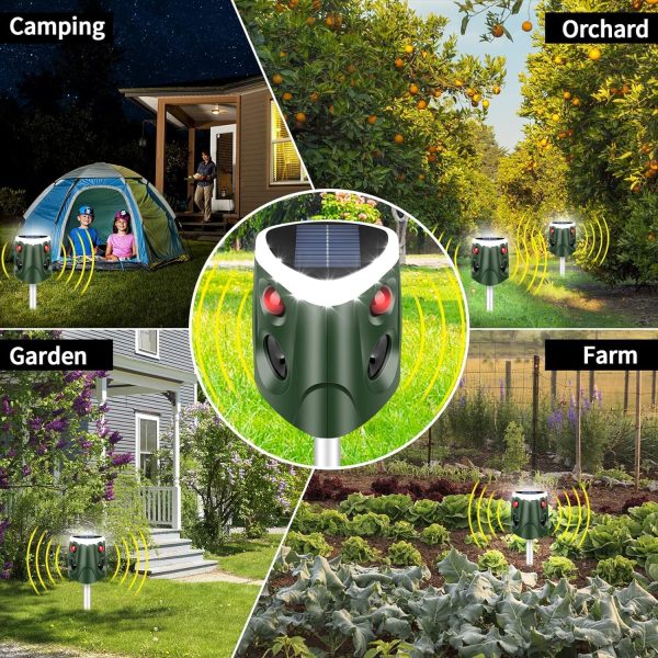 360° Solar Ultrasonic Animal Repellent, Cat Repellent Outdoor, 2024 Deer Deterrent Device With Motion Sensor& 3-Side Motion Flashing Light, Repel Dogs Bird Skunk Rabbit Squirrels For Yard Garden