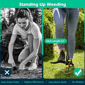 Weed Puller With Long Handle- 63Inch - Adjustable Stand Up Weed Puller Tool, Stand Dandelion Digger Puller, Ergonomic Standing Weeding Puller Tool Weed Picker For Garden Lawn Farmland