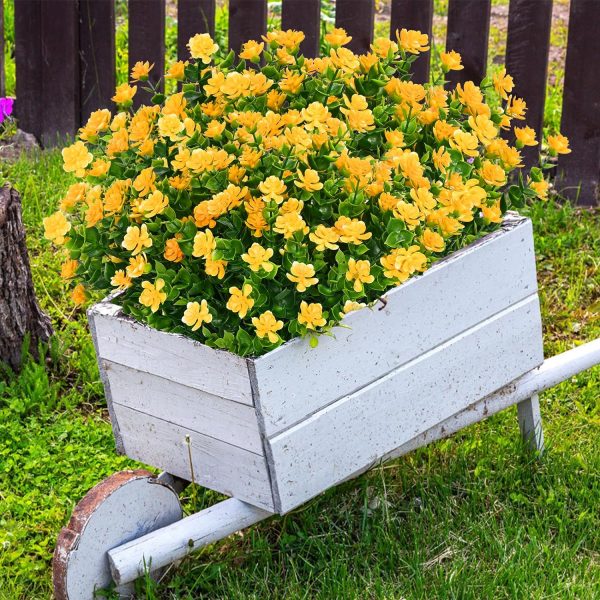 Elyum Artificial Flowers For Outdoors, 8 Bundles Artificial Plants&Flowers Outdoor, Uv Resistant Artificial Plants Outdoor Flowers For Outdoors Garden Porch Decoration(Yellow)