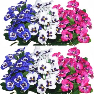 Qianyun Flowers Pansy Small Wild Flower Daisy 6 Bundles Faux Plastic Purple Flowers For Home Wedding Kitchen Garden Table Centerpieces Indoor Outdoor Decor (Mixed Color)