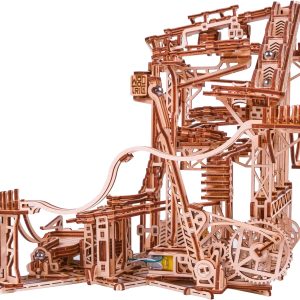 Wood Trick Wooden Marble Run Spiral Electric Motorized - Wooden 3D Puzzles For Adults And Kids To Build - 13X13 - Roller Coaster Mechanical Wooden Model Kits For Adults And Teens To Build