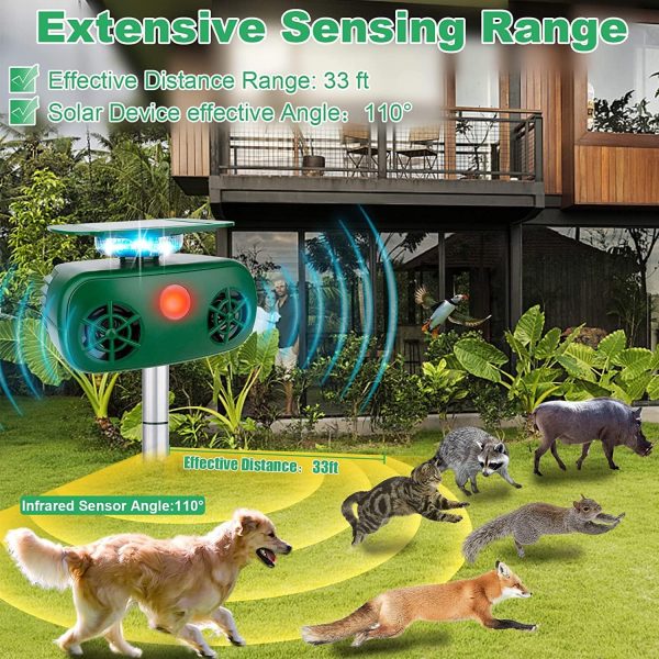 Ultrasonic Animal Repeller, 5 Modes Solar Powered Animal Deterrent Rodent Repeller, Waterproof Repellent With Motion Sensor And Flashing Light For Squirrels, Rabbit, Fox, Raccoon For Yard Farm Garden