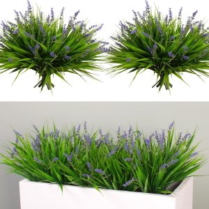 12 Bundles Artificial Plants Outdoor Monkey Grass With Flowers For Pot Uv Resistant Garden Decor For Window Garden Patio Hanging Planter Pathway Front Porch (Grass With Flowers)