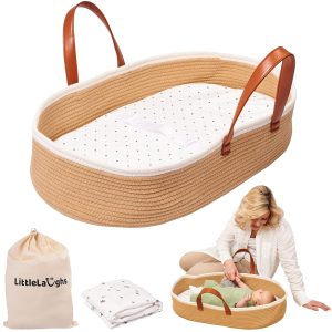 Moses Basket For Babies With Muslin Blanket | Changing Basket For Baby Dresser | Portable Basket For Your Baby’S Needs | Baby Changing Basket With Pad | Woven Basket For Travel & Nursery