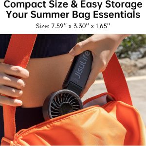 Jisulife Handheld Fan Life7,2024 Powerful Portable Fan With Led Display[19.5Hrs Max Cooling]5000Mah,150°Folded,5 Speeds,Lanyard; 3-In-1 Hand/Desk/Neck Fan,Travel Essentials Gifts For Women,Men(Black)
