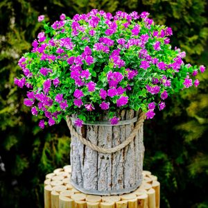 Artificial Flowers For Outdoors Uv Resistant - 12 Pcs Bundles Faux Outdoor Plants Plastic Flowers Bushes Shrubs No Fade Artificial Greenery Home Porch Stems Outside Window Box Decor(Magenta)