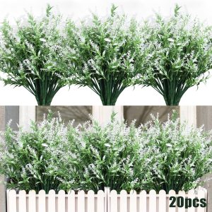 Recutms 8 Bundles Artificial Flowers Outdoor Plants Faux Uv Resistant Lavender Flower Plastic Shrubs Indoor Outside Hanging Decorations (Fuchsia)