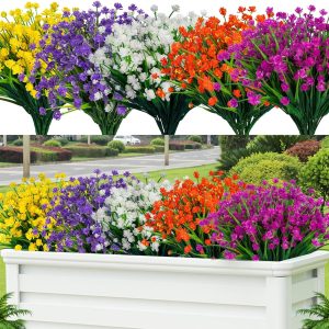Lnoicy Artificial Flowers For Outdoor,10Pcs Plastic Flowers Decoration, Uv Resistant Faux Flowers Shrubs, Artificial Plants For Indoor Outside Garden Home Wedding Farmhouse(5 Color)