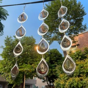 Water Droplets Bird Scare Discs Set-Highly Reflective Double-Sided Bird Reflectors, Extra Sparkly Metal Wind Spinner Outdoor Garden Decor, Decorations To Scare Away Yard Birds