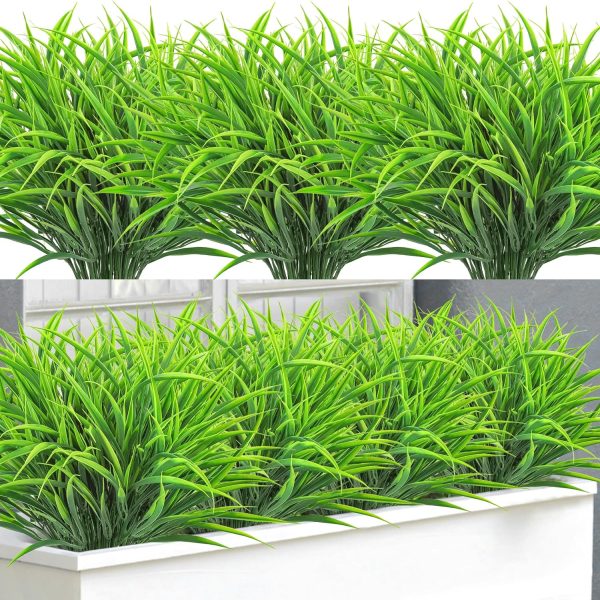 16 Bundles Artificial Plants Outdoor Grass Greenery Stems Uv Resistant Faux Plastic Plants Shrubs For Spring Summer Home Garden Pathway Window Box Front Porch Decor, Red