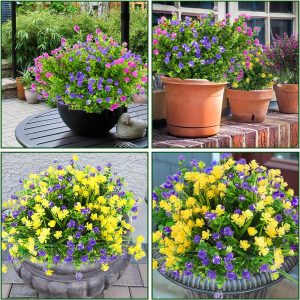 24 Bundles Artificial Flowers For Outdoors, Artificial Plants Uv Resistant Flowers Greenery Shrubs Plants For Decoration Outdoor Plants Hanging Planter Home Garden Decor