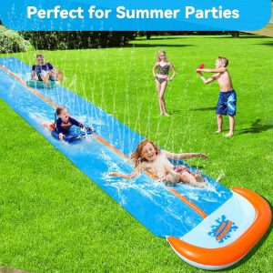 30Ft Slip Lawn Water Slide, Extra Long Slip Splash And Slide For Kids And Adults Backyard, With 2 Sliding Lanes And 2 Inflatable Bodyboards With Central-Pipe Sprinkler, Outdoor Summer Water ToyU2026