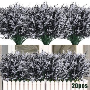 Recutms 8 Bundles Artificial Flowers Outdoor Plants Faux Uv Resistant Lavender Flower Plastic Shrubs Indoor Outside Hanging Decorations (Fuchsia)