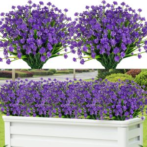 Lnoicy Artificial Flowers For Outdoor,10Pcs Plastic Flowers Decoration, Uv Resistant Faux Flowers Shrubs, Artificial Plants For Indoor Outside Garden Home Wedding Farmhouse(5 Color)