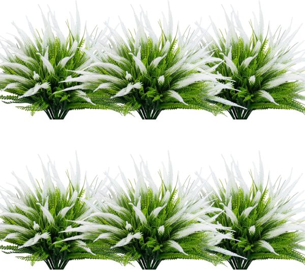 Aumveyi 8 Pcs Outdoor Plants Uv Resistant Artificial Tall Grass Plants Faux Tropical Flowers Bushes Shrubs For Outside Planters Patio Front Porch Décor Plastic Greenery Decoration, (Red)