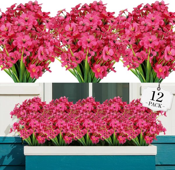 Agirl 24 Bundles Artificial Flowers For Outdoor,No Fade Plastic Flowers Faux Plants For Decoration Hanging Planters Indoor Outside Garden Porch Window Box Home Wedding Farmhouse