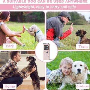 Dog Bark Deterrent Devices, Barks No Clicker Dog Training Device, Anti Barking Device For Dogs Indoor Outside Handheld Ultrasonic 32Ft With Flashlight Dog Training Tool Rechargeable (Pink)