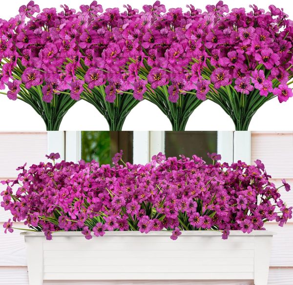 Cewor 16 Bundles Artificial Flowers For Outdoors, Silk Flowers Faux Plants Uv Resistant For Hanging Planters Window Box Front Porch Indoor Outside Decorations (Purple)
