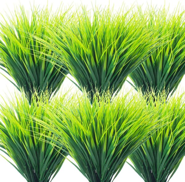 Grunyia 20 Bundles Artificial Outdoor Plants, Wheat Grass Greenery Shrubs Uv Resistant Faux Plastic Plants Garden Porch Window Box Décor (Grass)